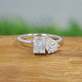 Old Mine Pear & Criss Cut Moissanite Two Stone Ring