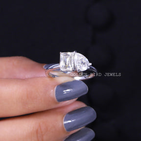 Old Mine Pear & Criss Cut Moissanite Two Stone Ring