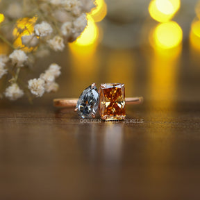 Radiant & Pear Cut Fancy Colored Moissanite Toi Moi Ring