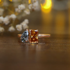 Radiant & Pear Cut Fancy Colored Moissanite Toi Moi Ring