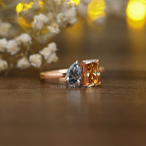Radiant & Pear Cut Fancy Colored Moissanite Toi Moi Ring