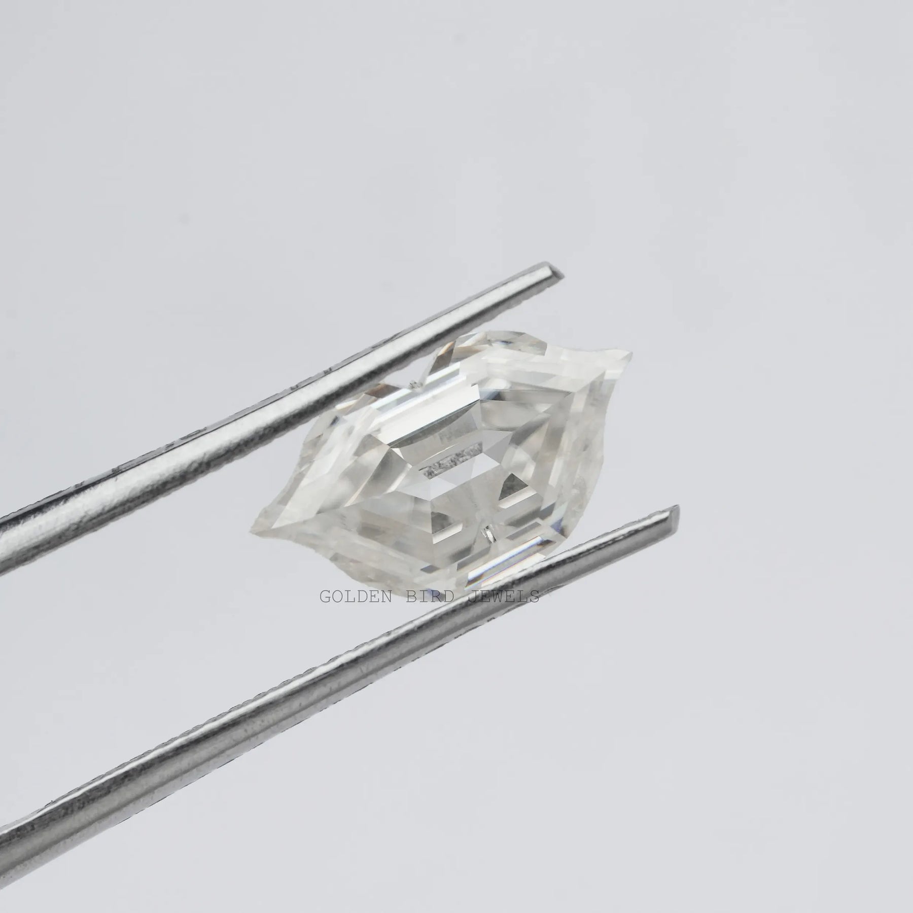 close-up image of a 2.33 carat lips cut Moissanite stone