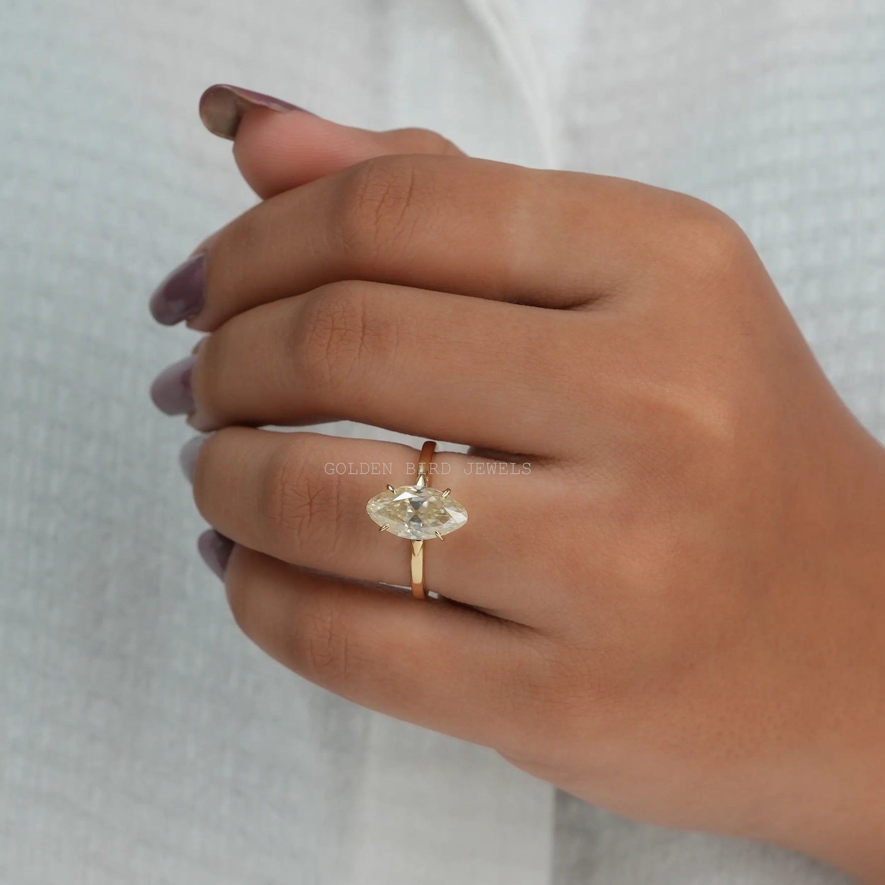 [Old Mine Marquise Moissanite Solitaire Ring]-[Golden Bird Jewels]