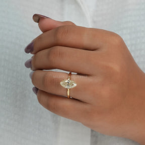 [Old Mine Marquise Moissanite Solitaire Ring]-[Golden Bird Jewels]