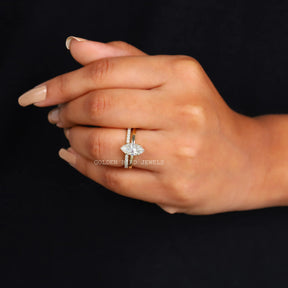 Marquise Cut Moissanite Hidden Halo Engagement Ring Set