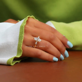 [Moissanite Three Stone Engagement Ring Crafted With Marquise Cut]-[Golden Bird Jewels]