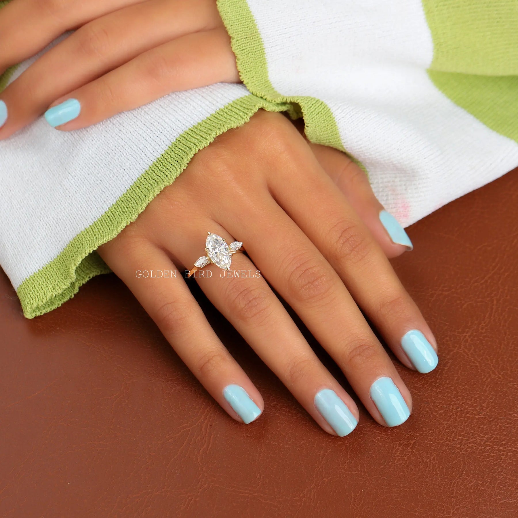 [Moissanite Marquise Cut Engagement Ring Set In Prongs]-[Golden Bird Jewels]