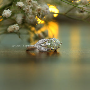 Side View Of East West Set Green Marquise Cut Moissanite Wedding Ring