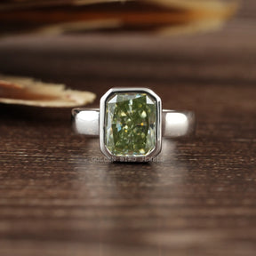 3 Carat Mint Green Radiant Moissanite Bezel Solitaire Engagement Ring
