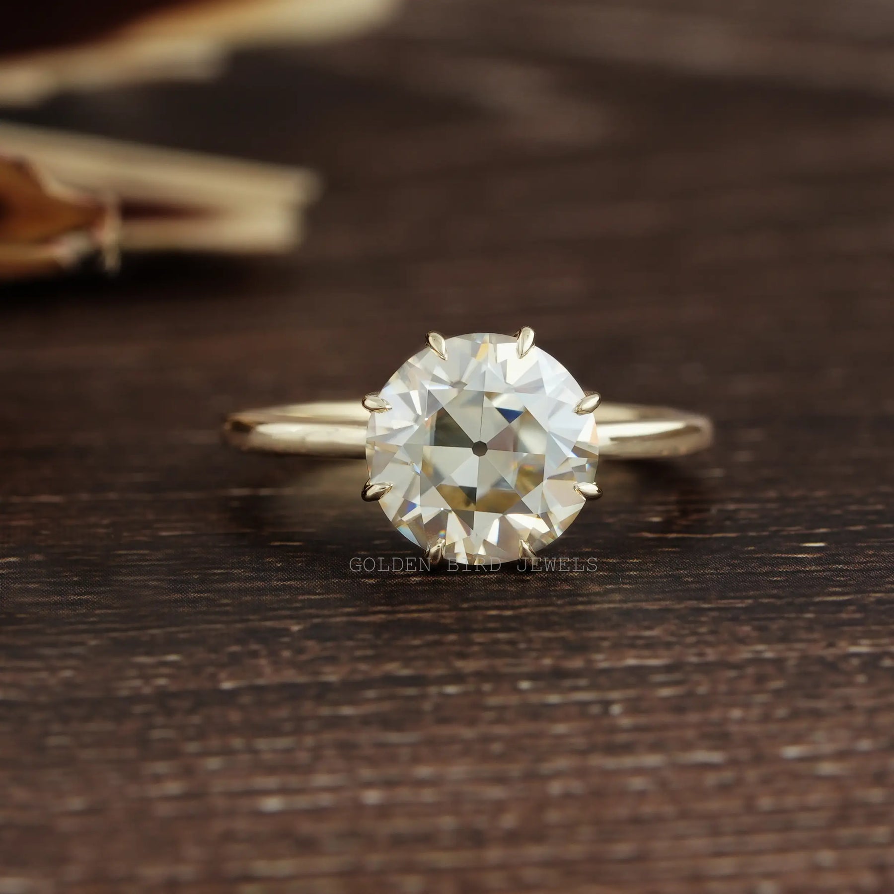 [1 Carat OEC Round Solitaire Moissanite Engagement Ring]-[Golden Bird Jewels]