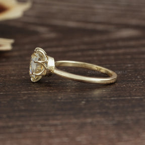 [Round Cut Moissanite Engagement Ring Crafted With 14k Yellow Gold]-[Golden Bird Jewels]