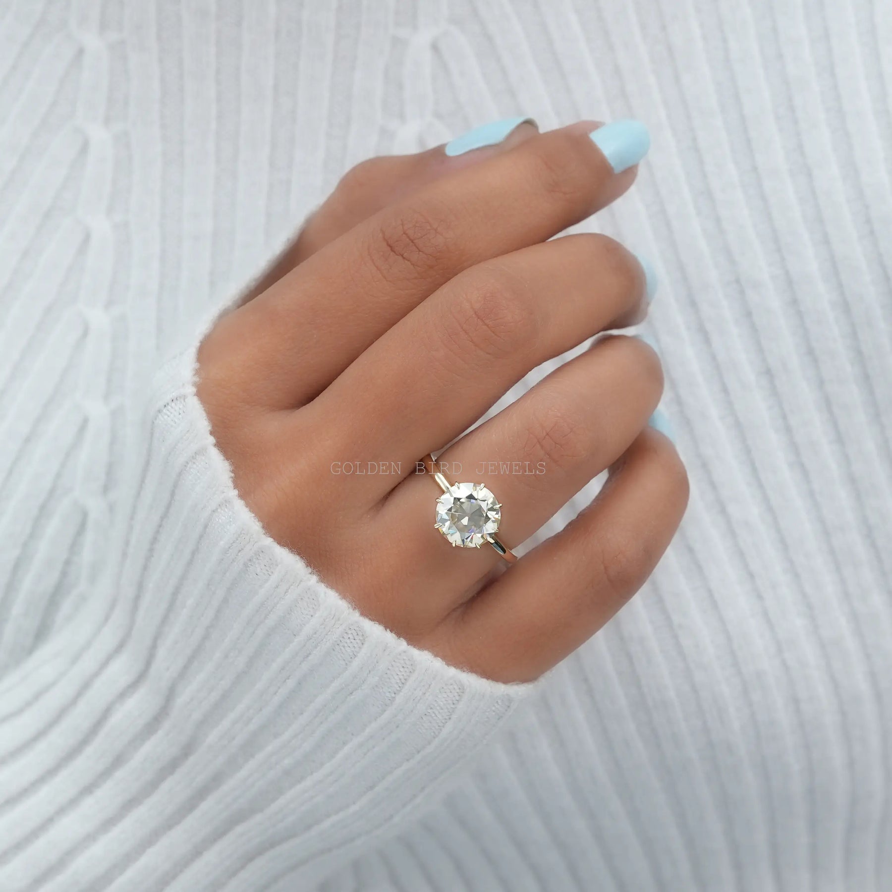 Round solitaire cheap moissanite engagement ring