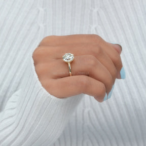 [Moissanite Engagement Ring Made In Light Yellow Round Cut Stone]-[Golden Bird Jewels]