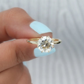 [Round Cut Moissanite Solitaire Engagement Ring In 14K Yellow Gold]-[Golden Bird Jewels]