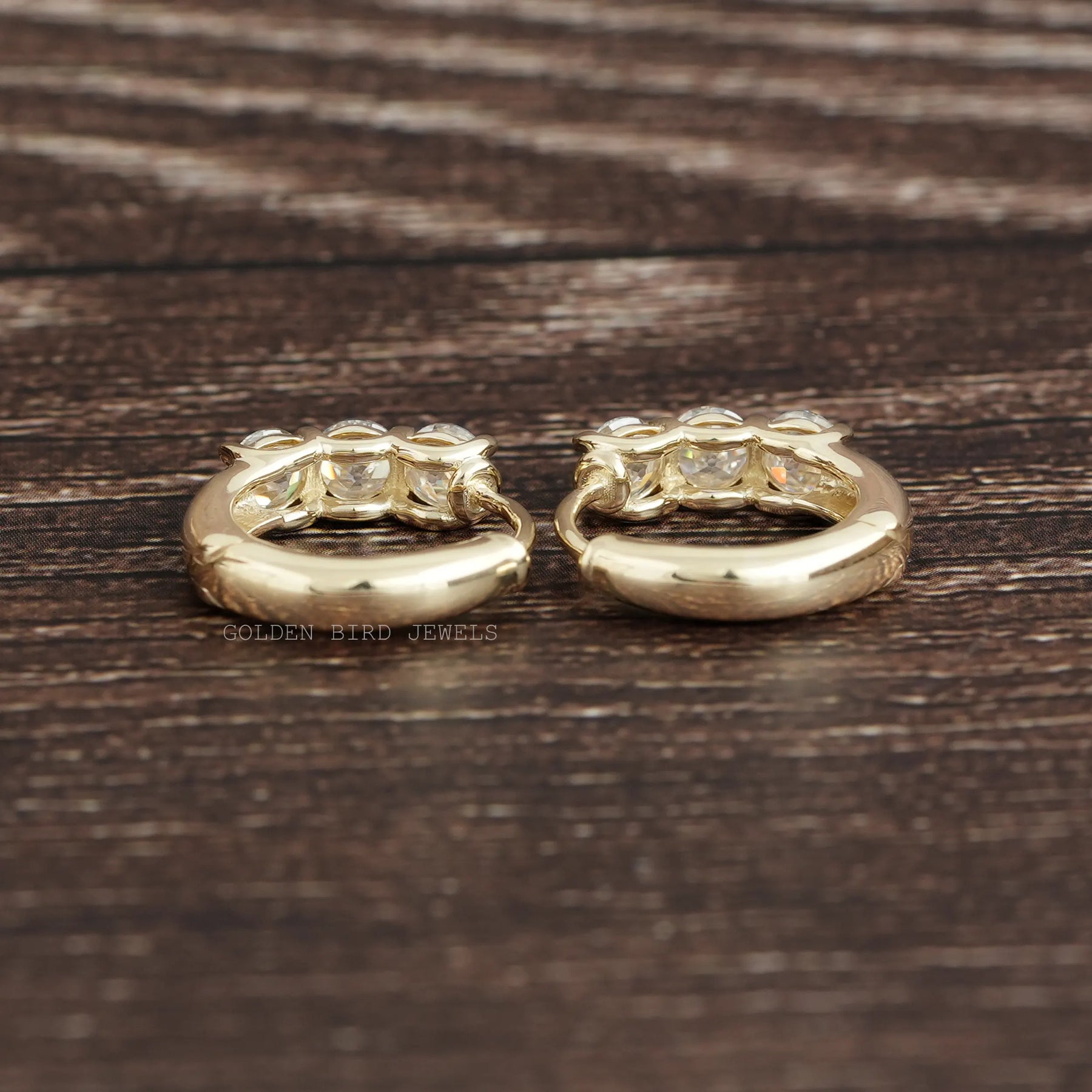OEC Round Moissanite Yellow Gold Hoop Earring