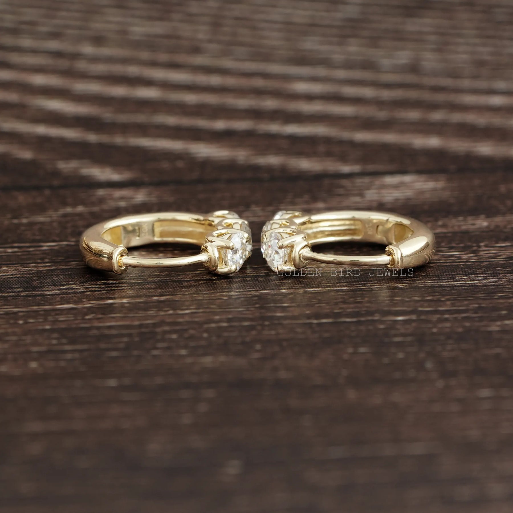 OEC Round Moissanite Yellow Gold Hoop Earring