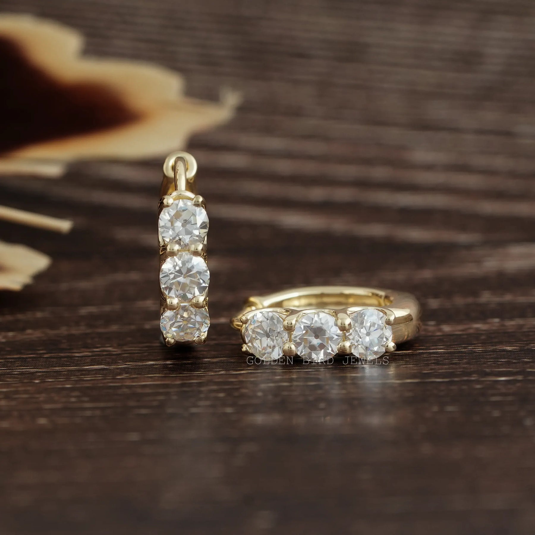 OEC Round Moissanite Yellow Gold Hoop Earring