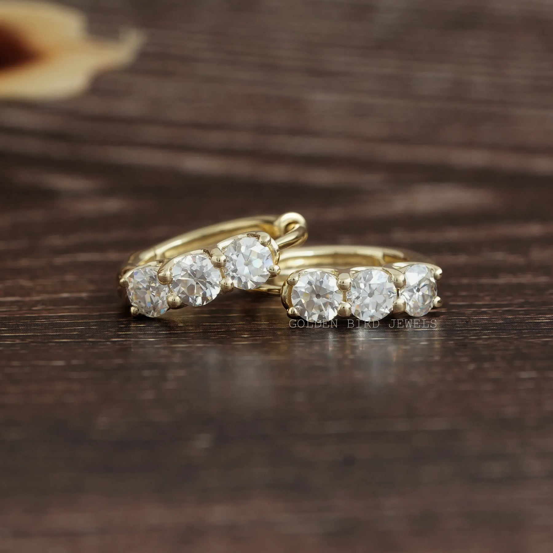 OEC Round Moissanite Yellow Gold Hoop Earring