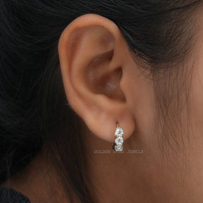 OEC Round Moissanite Yellow Gold Hoop Earring