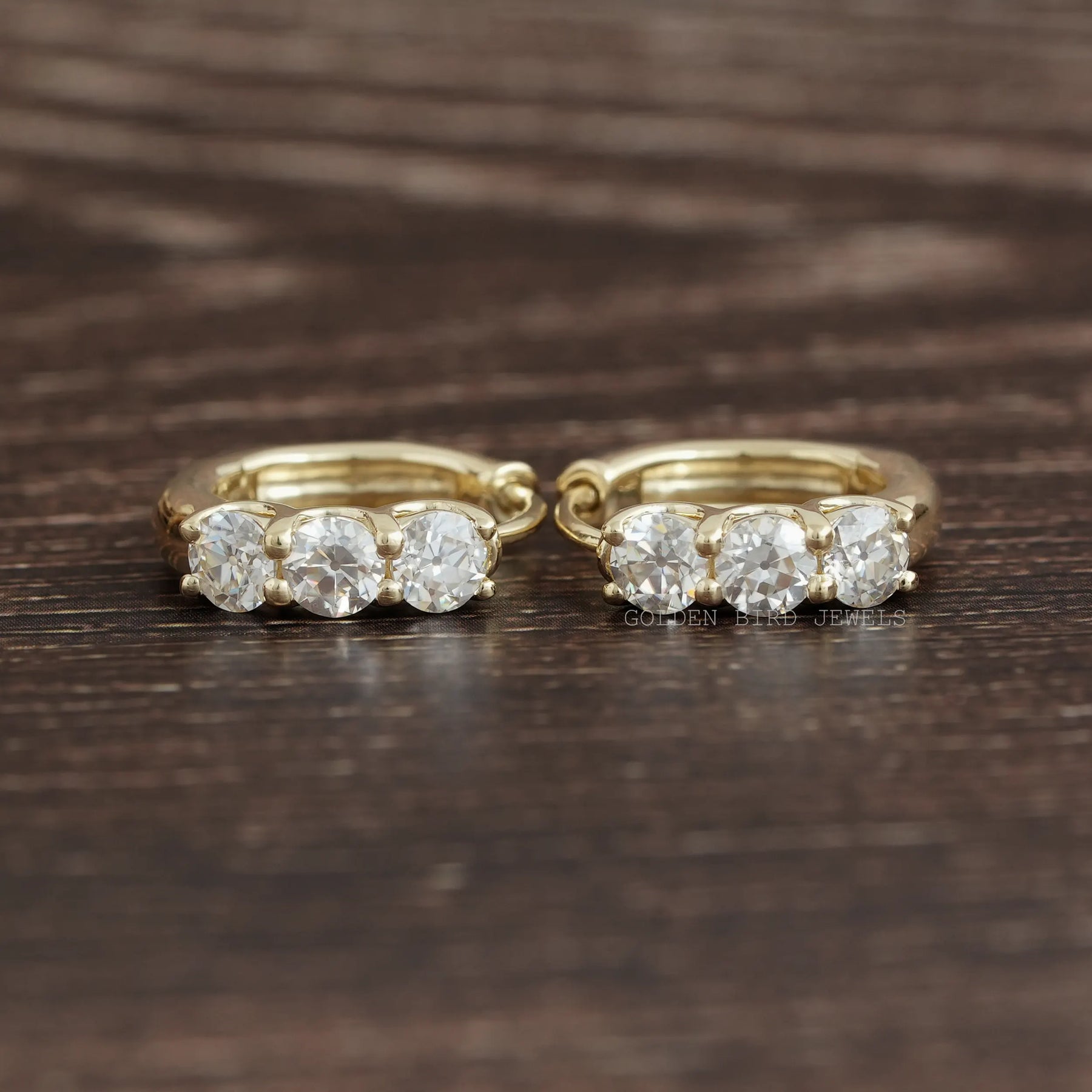 OEC Round Moissanite Yellow Gold Hoop Earring
