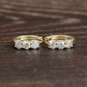 OEC Round Moissanite Yellow Gold Hoop Earring