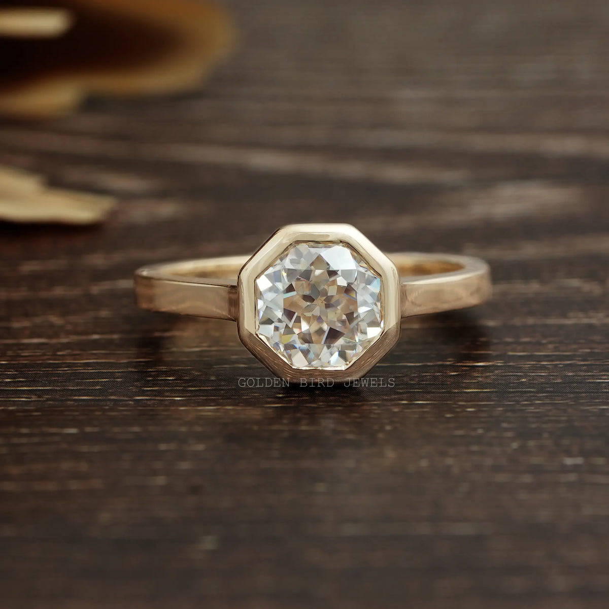 [2.40 Carat Colorless Octagon Cut Moissanite Ring]-[Golden Bird Jewels]