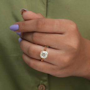 In Finger View Of Octagon Cut Moissanite Bezel Set Engagement Ring