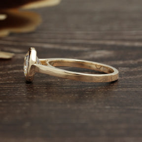 [Bezel Set Octagon Cut Solitaire Moissanite Ring In 14K Yellow Gold]-[Golden Bird Jewels]