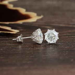 [Moissanite Stud Earrings Crafted With Decorative Set Prongs For Women]-[Golden Bird Jewels]