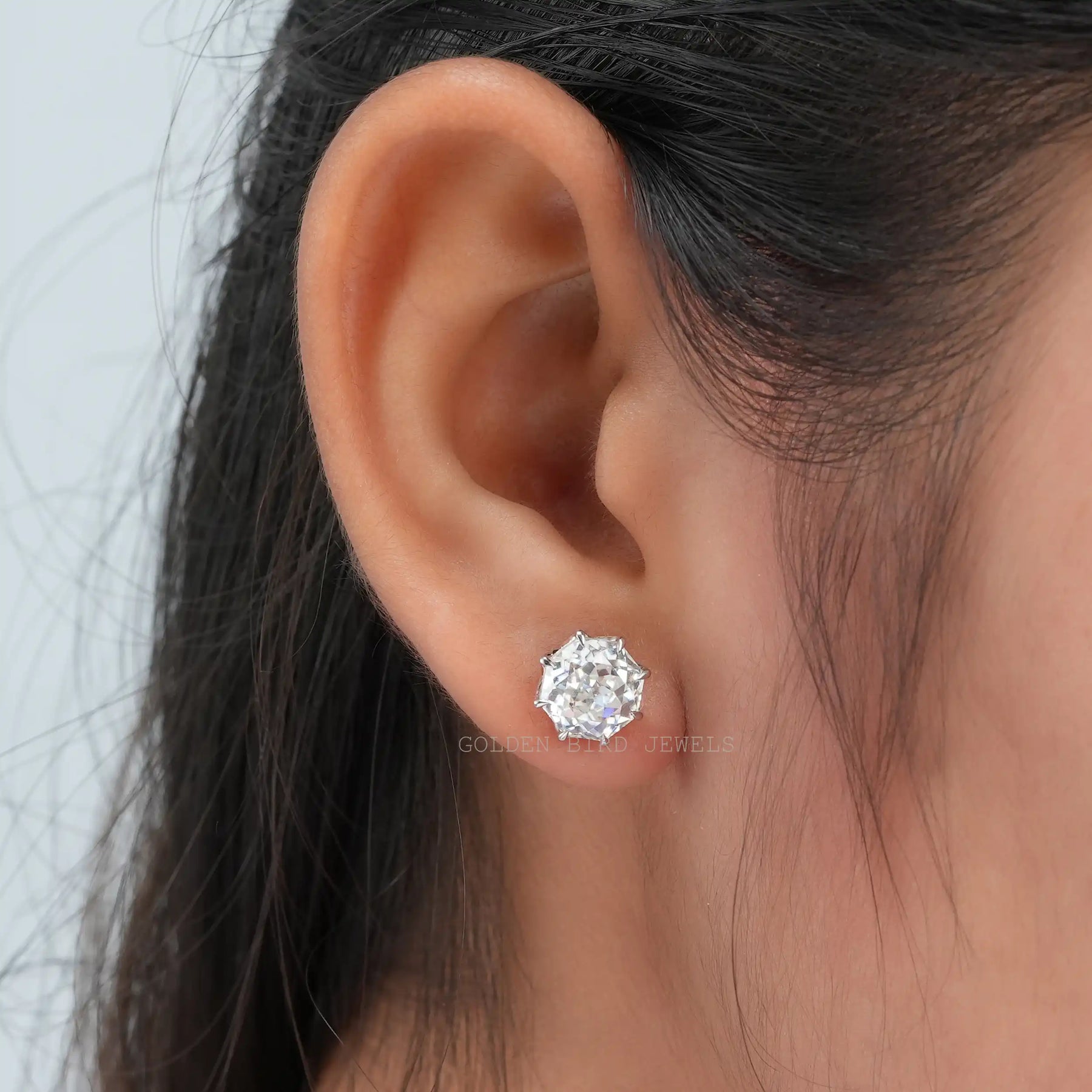 [Moissanite Octagon Stud Earrings For Women]-[Golden Bird Jewels]