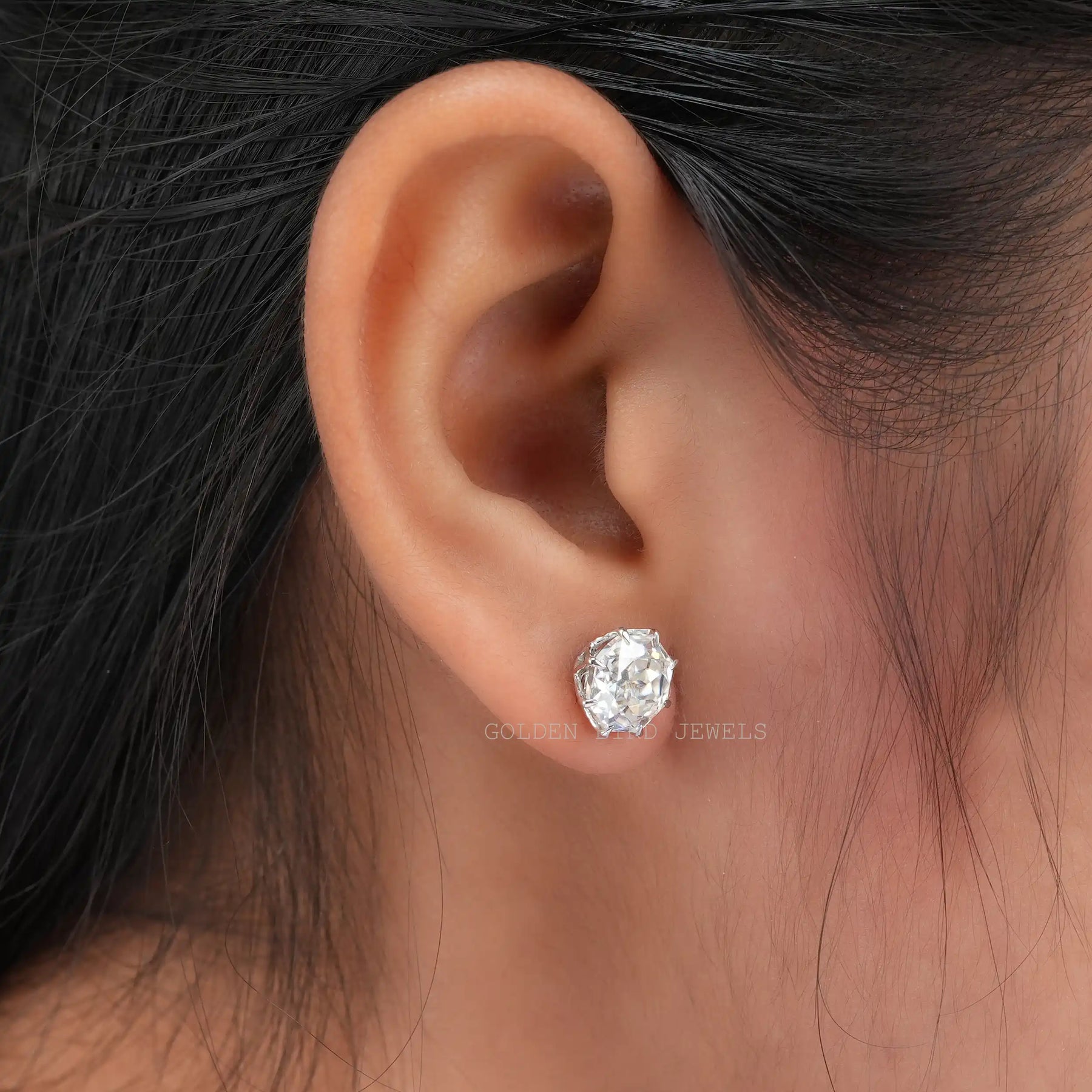 [Octagon Moissanite Stud Earrings With VVS Clarity Moissanite]-[Golden Bird Jewels]