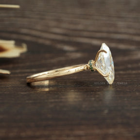 [Yellow Gold Marquise Cut Moissanite Engagement Ring]-[Golden Bird Jewels]