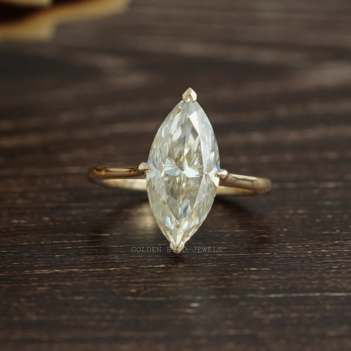 [3.60 Carat Off White Marquise Cut Moissanite Solitaire Engagement Ring]-[Golden Bird Jewels]
