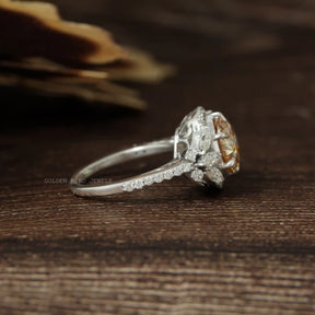 [This halo cluster moissanite ring made in champagne old european round cut moissanite]