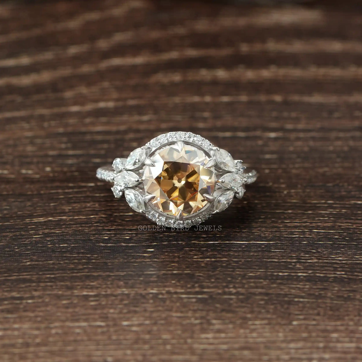 [Old European Round Cut Moissanite Halo Cluster Ring]-[Golden Bird Jewels]