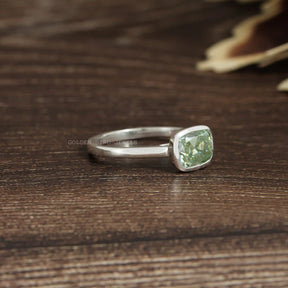 Right Side View Of Fancy Mint Green Old Mine Cushion Cut Moissanite Ring For her Engagement