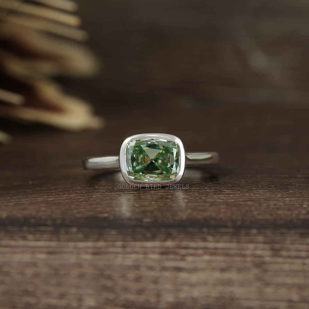 Unique 2.35 CT Mint Green Old Mine Cushion Cut Moissanite Solitaire Engagement Ring Made With Solid White Gold