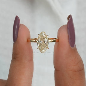 [Old Mine Marquise Cut Moissanite Ring]-[Golden Bird Jewels]