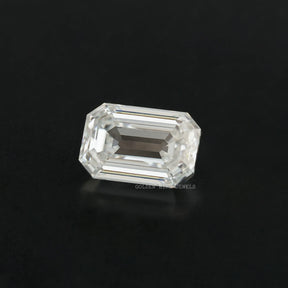 side look of colorless old mine emerald cut lab created moissanite loose stone