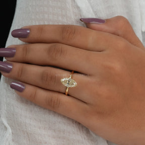 [Old Mine Marquise Cut Moissanite Solitaore Engagement Ring]-[Golden Bird Jewels]