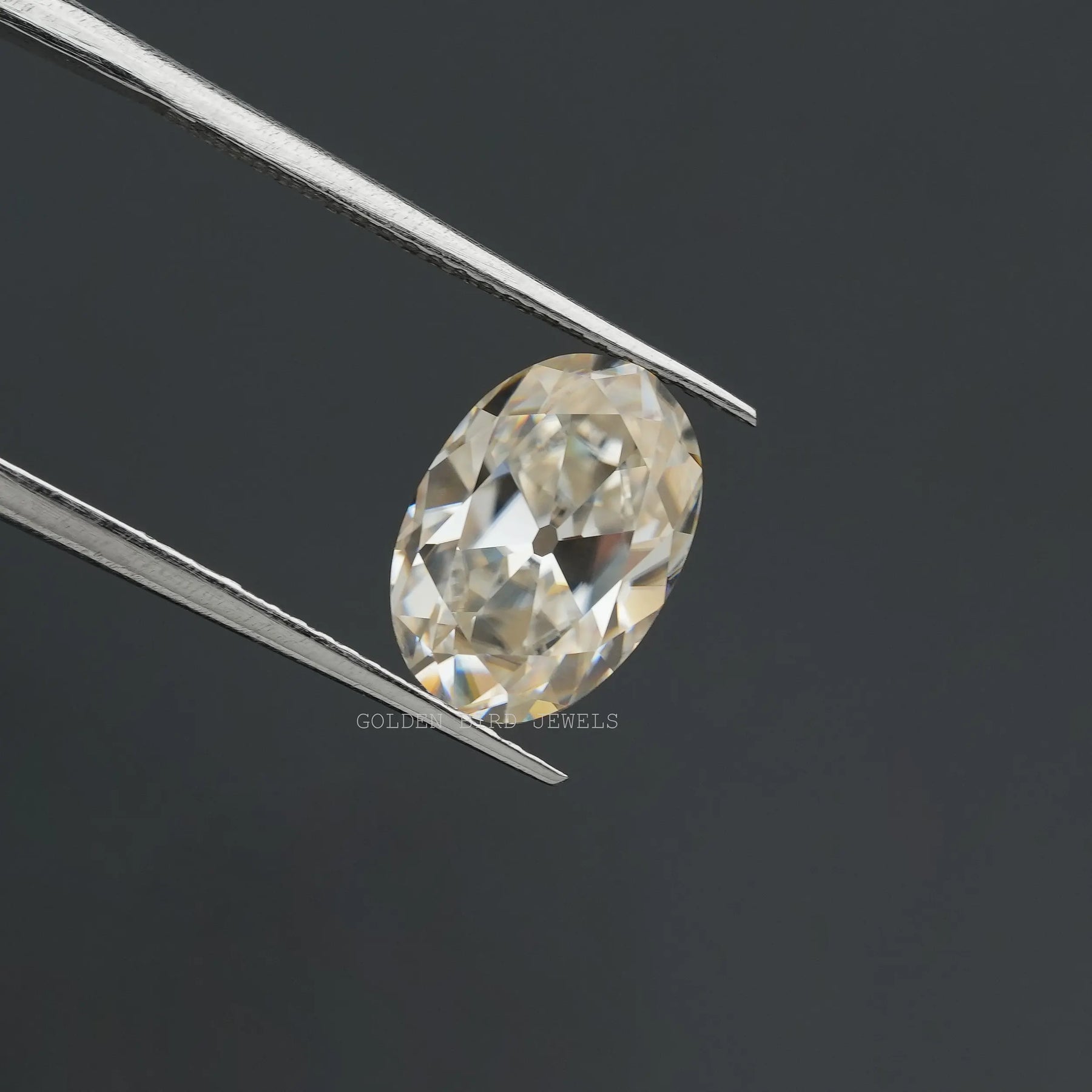 In Twesar View Of 2.61 Carat Old Mine Oval Shaped Loose Moissanite