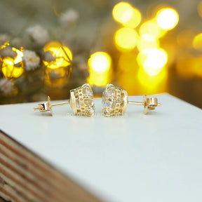 [Round Cut Moissanite Stud Earrings Crafted With Yellow Gold]-[Golden Bird Jewels]