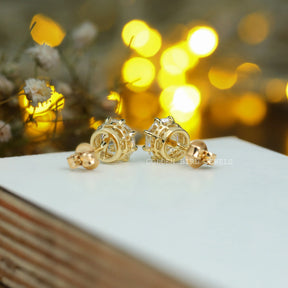 [Moissanite Old European Cut Round Studs Earrings Set In Prongs]-[Golden Bird Jewels]