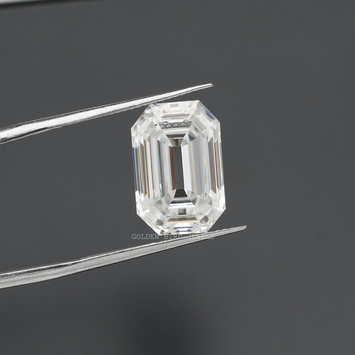 View of Old Mine Emerald Cut Moissanite Stone 