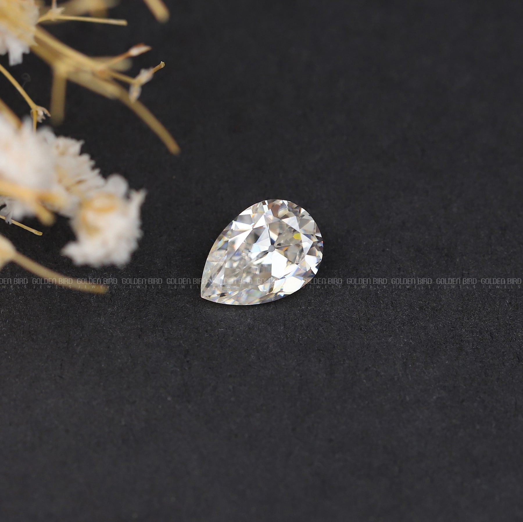 [Old Mine Pear Shaped Loose Moissanite Stone]-[Golden Bird Jewels]