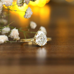 8 Prong Set Pear Cut Moissanite Solitaire Engagement Ring