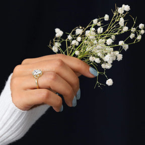 In Finger Side View Of 18K Solid Yellow Gold Moissanite Solitaire Engagement Ring
