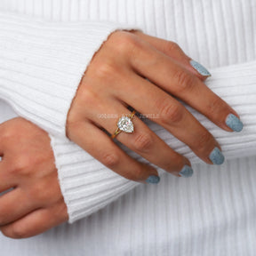 In Finger Front View Of Old Cut Pear Moissanite Engagement Ring