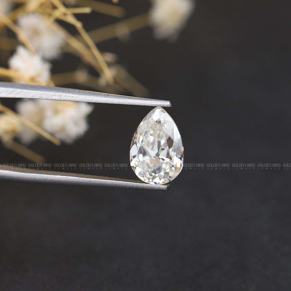 [Old Mine Pear Shaped Loose Moissanite Stone]-[Golden Bird Jewels]