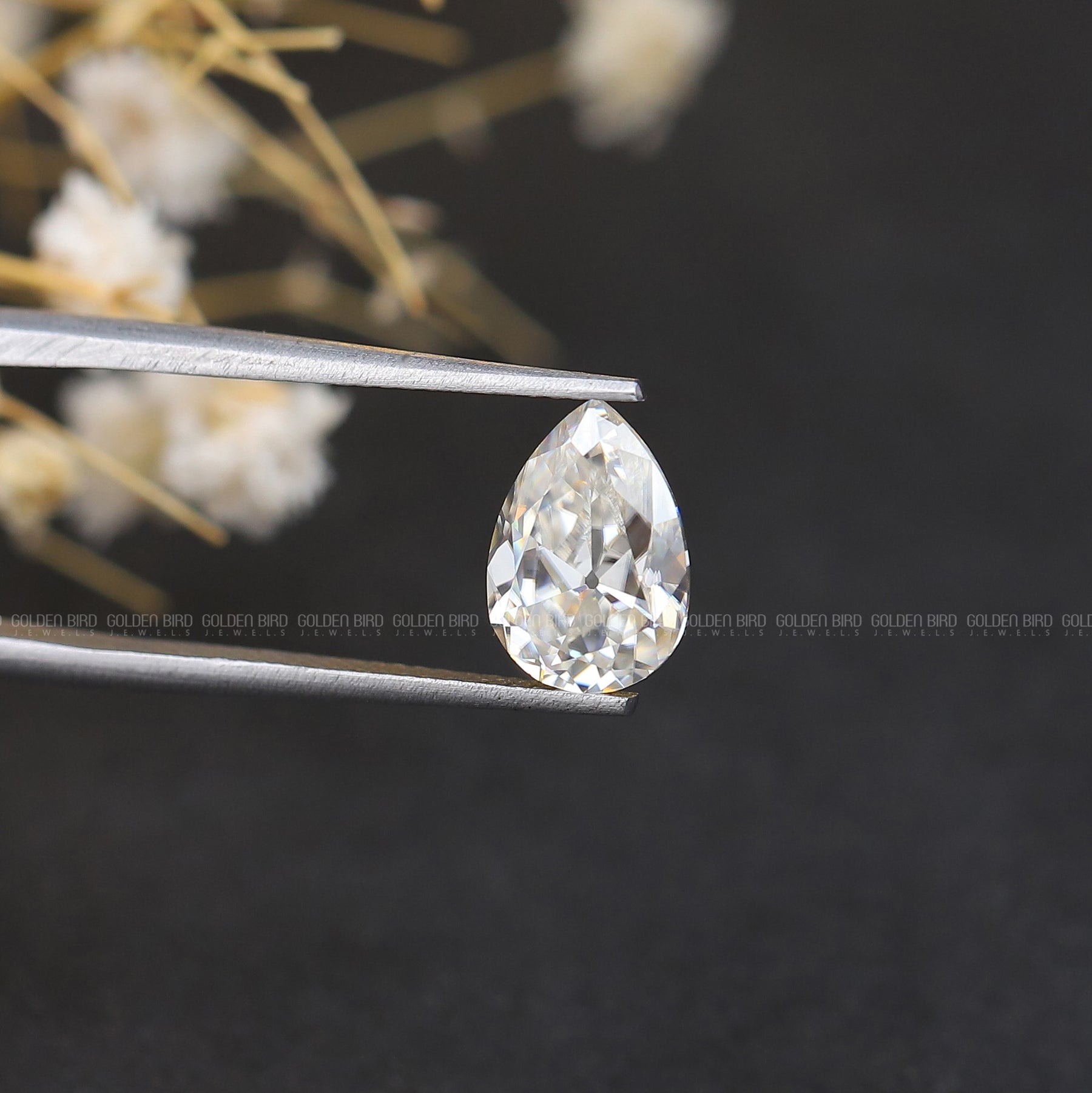[Old Mine Pear Shaped Loose Moissanite Stone]-[Golden Bird Jewels]